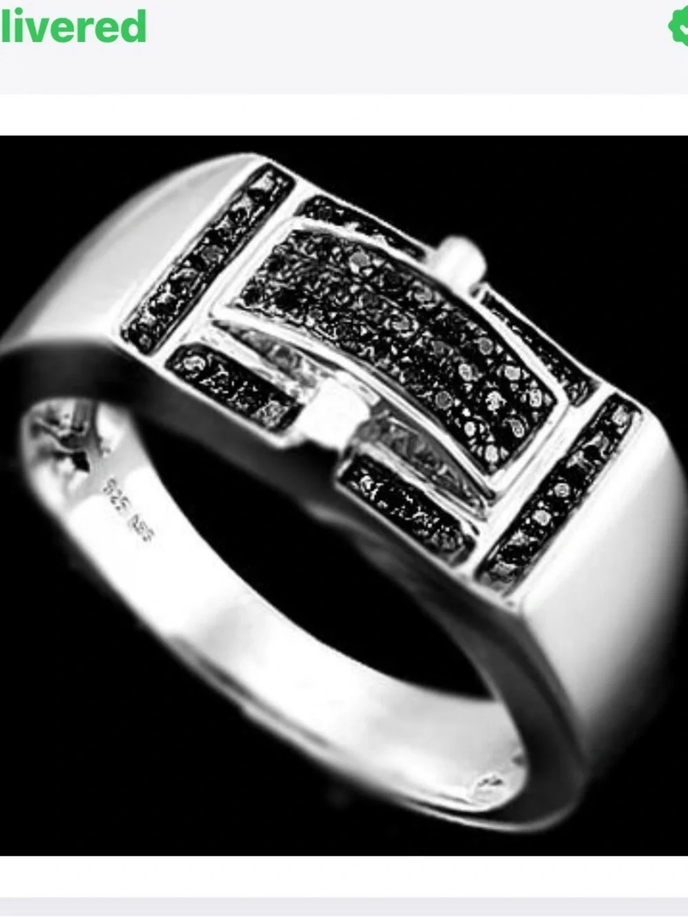 Mens Diamond Black Stone Sterling Silver Ring